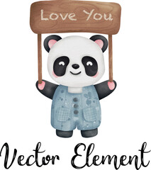 vector valentine's day watercolor element with cute panda