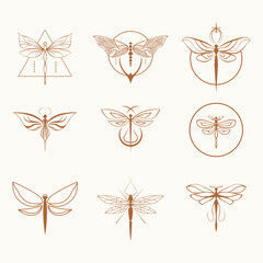 Flutter into enchantment with our vector set of dragonfly icons. Delicate yet vibrant, these symbols of change add a touch of whimsy to your designs.