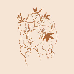 Graceful beauty blossoms in our vector line art woman portrait with flowers. An exquisite blend of elegance and nature, capturing timeless femininity.