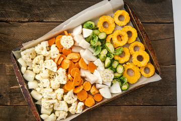 Harvest Vegetables on Dark Wood