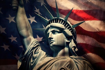 the statue of liberty holding an american flag Generative Ai