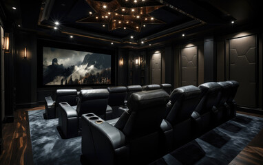 A luxurious black home theater