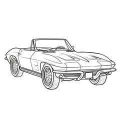 Classic European convertible sports cars Vector Illustration line art with two-seater, Hand-Drawn Outline Design, Isolated on White Background