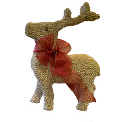Isolated holiday deer reindeer with a red ribbon made out of seashells