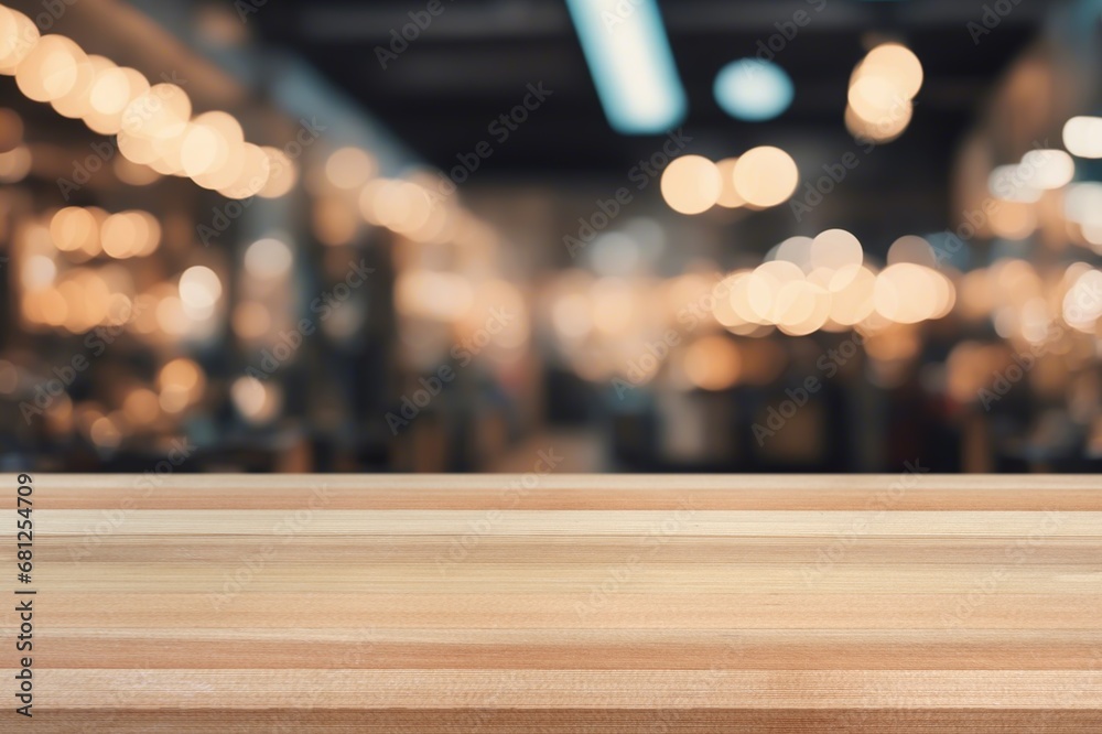 Sticker Wood table on blurred bar background