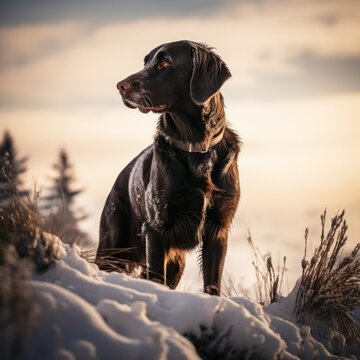 Hunting Dog Winter Day created with Generative AI Technology, ai, generative
