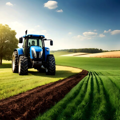 Tractor agriculture machines on fields ai generated - obrazy, fototapety, plakaty