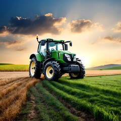 Fototapeta premium Tractor agriculture machines on fields ai generated