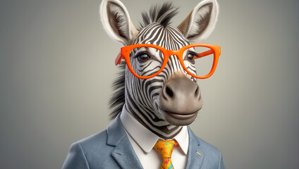 Portrait of a zebra with glasses and a business suit
​