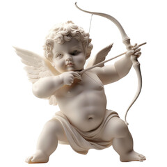 Obraz premium a statue of Cupid, a chubby Cherib with a drawn bow, side view, in a PNG, Valentine-themed, isolated, and transparent photorealistic illustration. Generative ai