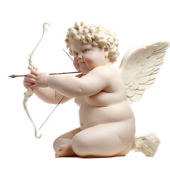 Obraz premium Cupid, a chubby Cherib with a drawn bow, side view, in a PNG, Valentine-themed, isolated, and transparent photorealistic illustration. Generative ai