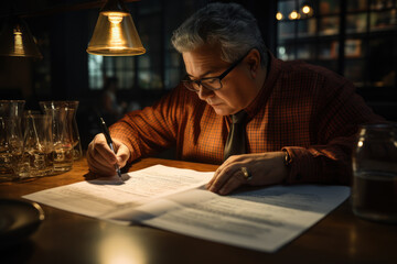 A tax inspector reviewing a restaurant's financial records. Concept of hospitality industry taxation. Generative Ai.