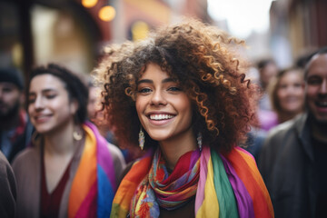 Fototapeta premium LGBTQ+ allies participating in a public event to show their support. Concept of allyship and inclusion. Generative Ai.