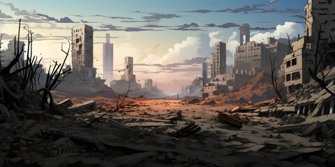 Postapocalyptic city background