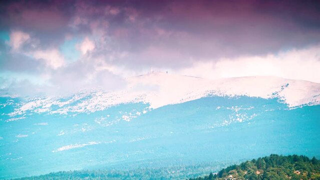 Time lapse of clouds over Mont Ventoux, mountain in the Provence region of southern France. View from viewpoint Belvedere de Saint Hubert.