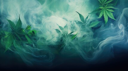 Hazy smoke backdrop with cannabis marijuana buds.