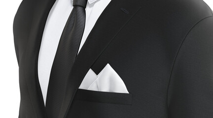 Blank white folded pocket square classic suit mockup side view,
