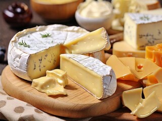 types of cheese on wooden table