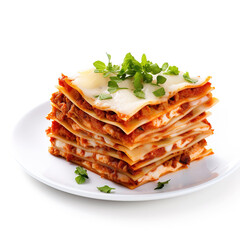 delicious Lasagna slices on a white background