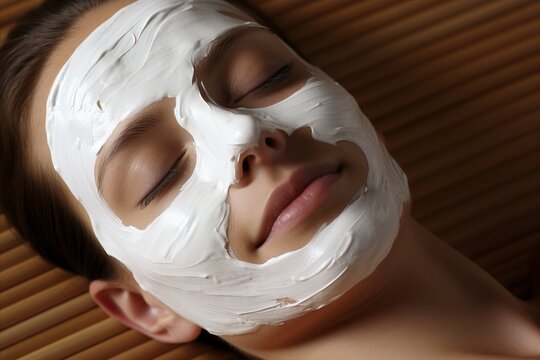 A high quality image of a facial moisturizing mask being applied in a cosmetologists office.