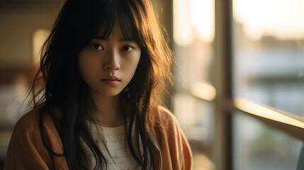 病室で見つめる女性