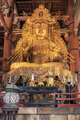 Giant Buddha statue in Nara, Japan.
Golden image of the Great Buddha at Todai Temple.
