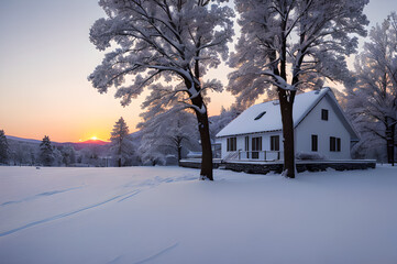 Naklejka premium Winter cozy and atmospheric landscape,Generative AI