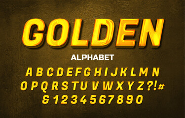 Golden font alphabet text effect template, gold metal glossy style typography, premium vector - obrazy, fototapety, plakaty