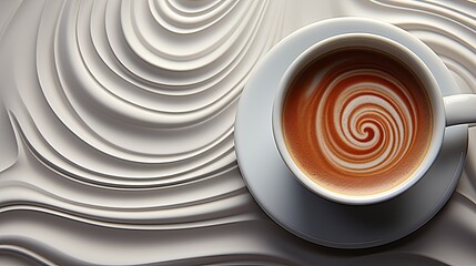 a cup of coffee on an Abstract liquid carved swirled surface in a Drink-decor-themed, horizontal format, photo illustration in JPG. Generative ai