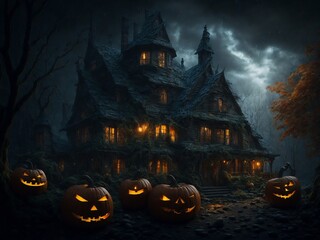 Fototapeta na wymiar halloween background with pumpkins