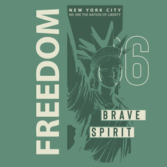 Photo based and Typographic illustration of statue of liberty and new york theme, tee shirt graphics, print.  © tolga