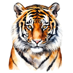 tiger watercolor aquarelle portrait head on white background