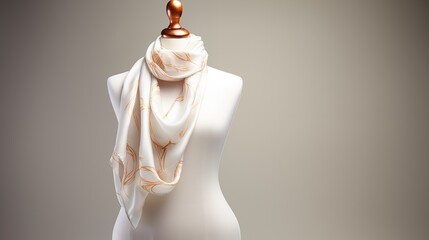 a white silk scarf on a white upper body mannequin. - obrazy, fototapety, plakaty
