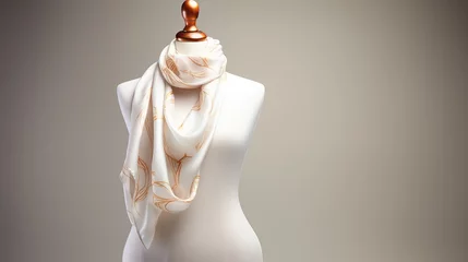 Poster a white silk scarf on a white upper body mannequin. © Pro Hi-Res