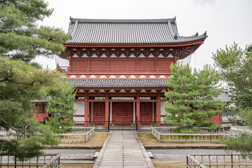 Traditional Zen architecture in Japan.
Gravel entrance with ornamental trees.
