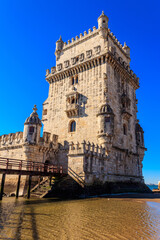 Fototapeta premium Belem tower at the bank of the Tagus River in Lisbon, Portugal