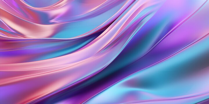 Abstract Silk Iridescent Holographic Wallpaper in a Vibrant Spectrum of Azure, Violet, and Pink.