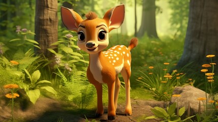 Adorable Cartoon Character Baby Deer Render for Kids, Captivating the Bright and Cheerful Ambiance of Youth.