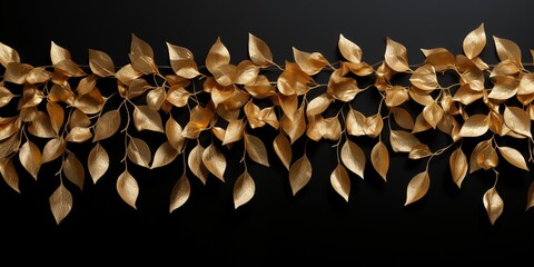 Obraz premium Golden Leaf Garland Isolated on Luxurious Black Background
