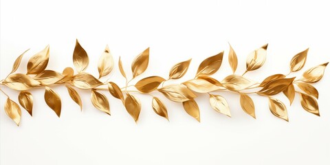 Gold Leaf Garland Isolated on White Background - A Luxury Decorative Element