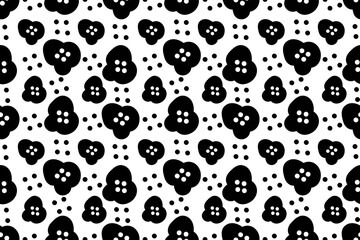 Cute abstract floral black and white flower spots. Trendy, stylish, fashionable, contrast colors, seamless vector pattern for design and decoration.