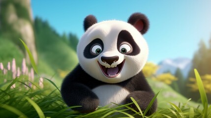 Adorable Brightly Rendered Cartoon Panda Character for Kids, Exuding Playfulness and Joy