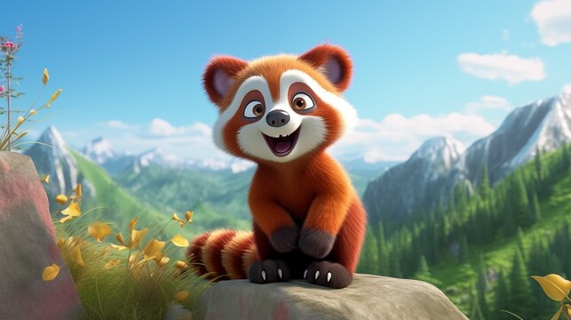Brightly Rendered Adorable Red Panda Cartoon Character For Kids Enriching Learning And Creativity