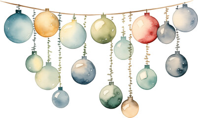 Watercolor string of Christmas baubles, Cozy Neutral 
