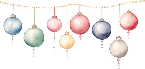 Watercolor string of Christmas baubles, Cozy Neutral 