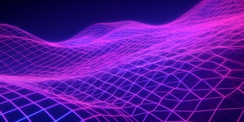 Abstract Synthwave-Inspired Wireframe Network Background for Future Retro Themes - obrazy, fototapety, plakaty