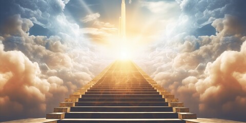 Conceptual Illustration of Stairway to Heaven: A Conception of Afterlife and Eternity - obrazy, fototapety, plakaty