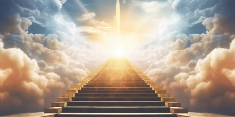 Fotobehang Conceptual Illustration of Stairway to Heaven: A Conception of Afterlife and Eternity © Fortis Design
