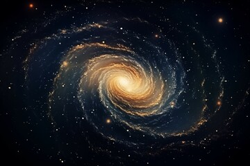 Vintage-styled Illustration of the Universe Featuring a Stunning Spiral Galaxy