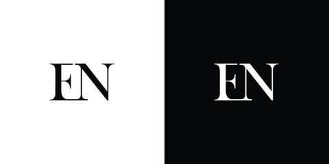 Abstract EN or NE Letter Icon Vector Logo with Serif Font and Minimalist Style in black and white color